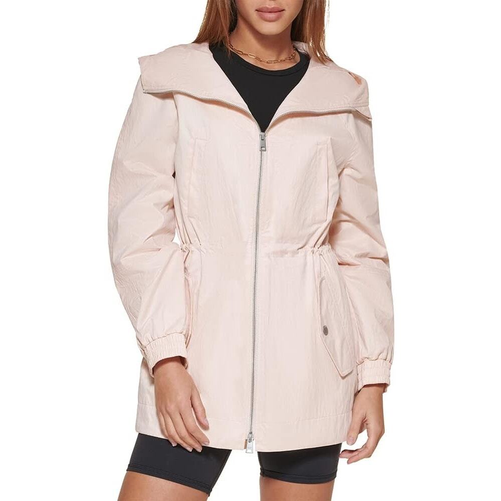 LEVI Cinch Waist Hooded Parka Cream Peach Jacket Coat | Small